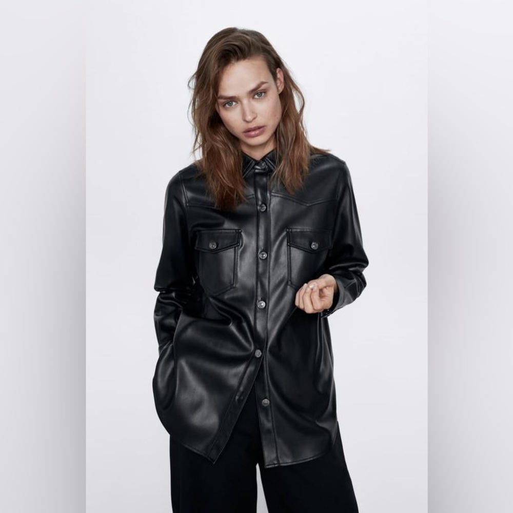 Zara Black Faux Leather Shirt